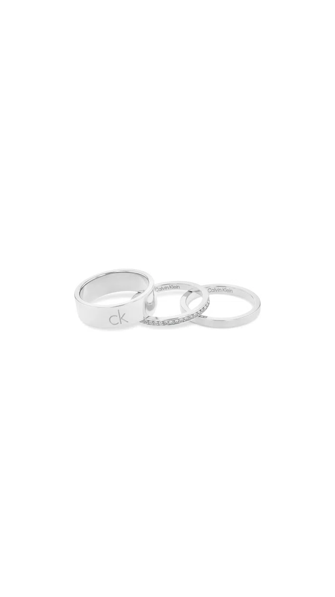 Calvin Klein Collezione CK TRIO per Donna Set di 3 Anelli in Acciaio Inossidabile con Cristalli – Disponibile in Argento o Oro