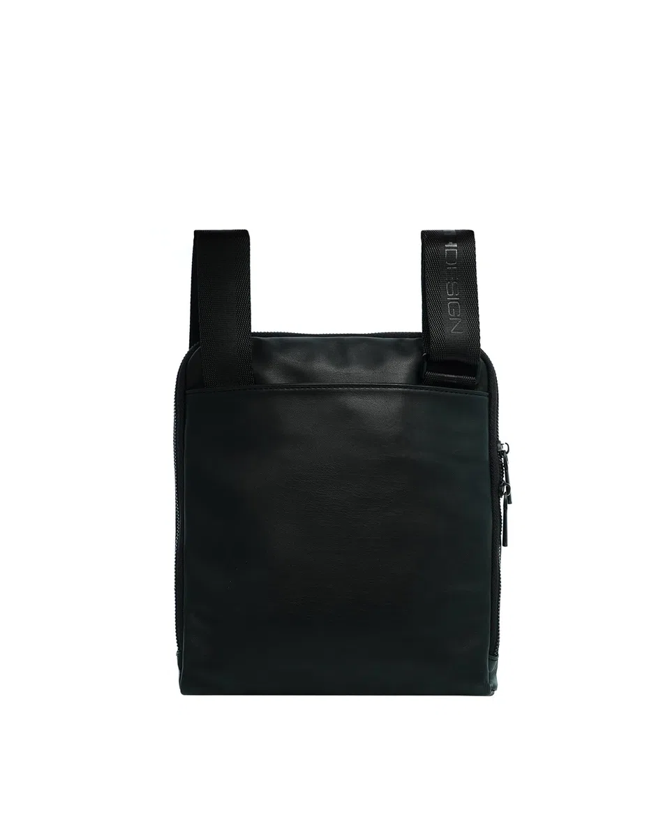 MOMO Design Borsa a tracollada da uomo in Ecopelle Prodotto vegano 24x28x3 cm MO-17PU-BLACK