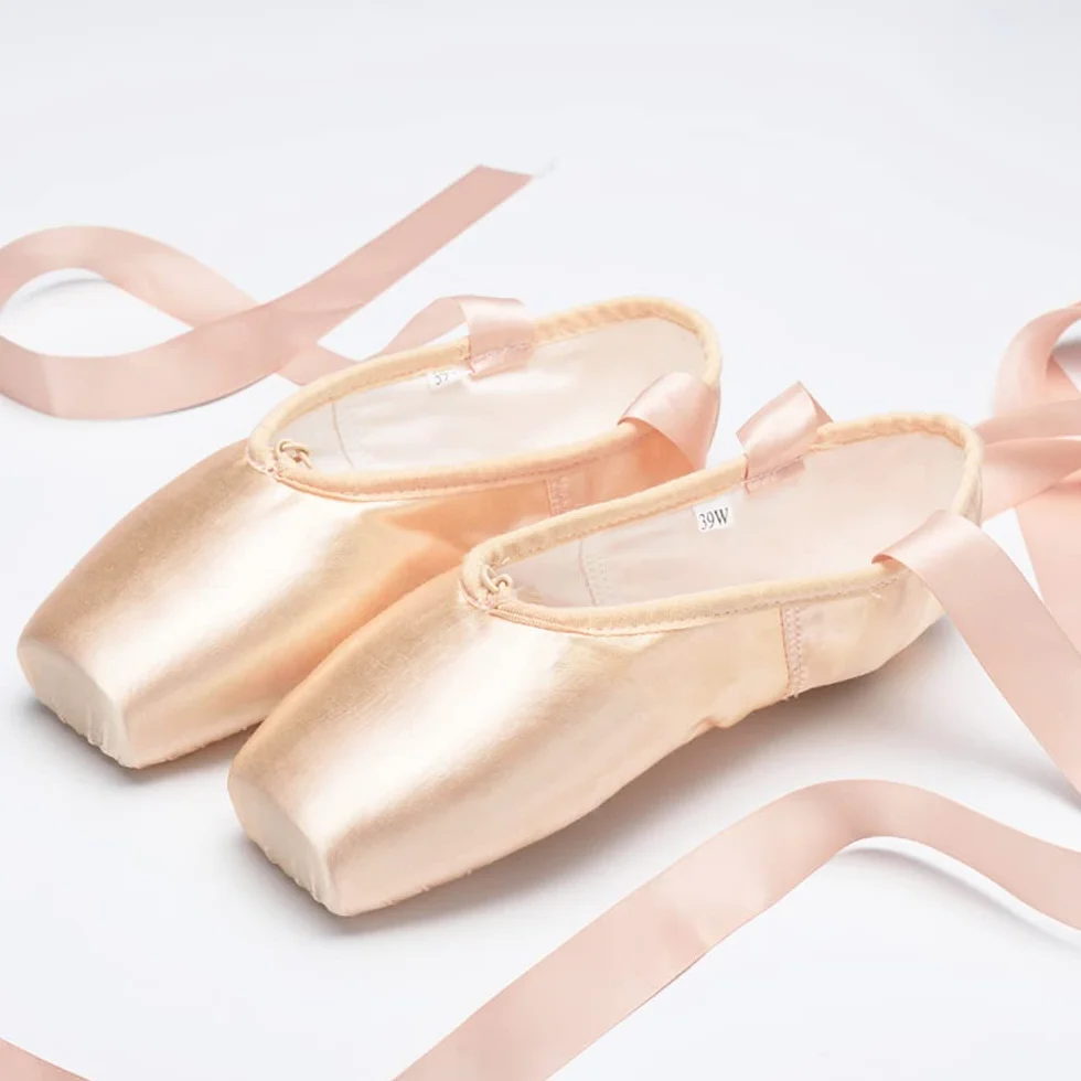 Scarpette da Danza Classica Pointe Scarpe da Danza Balletto Scarpe da Ballo Punta in Raso con Nastro Cucito e puntali in Silicone per Ragazze da Donna