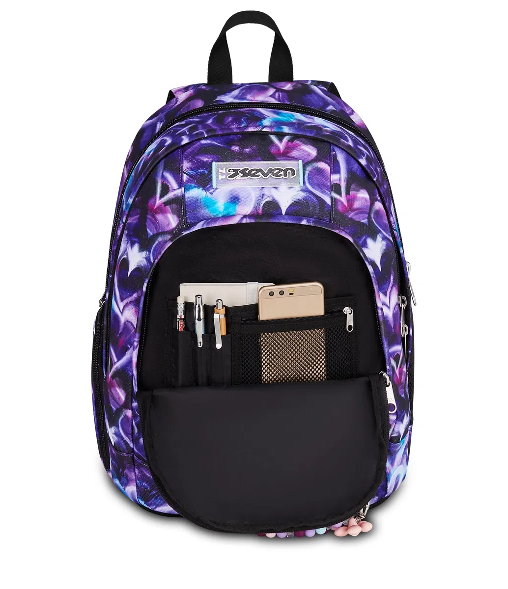 Seven Zaino Scuola Dual LOVEPASS, Doppio Scomparto, Viola, 32 L, Multifunzione, Tasca attrezzata, Tasca laterale porta borraccia, Scomparto porta pc ablet, Scuola media e superiore, Bambina, Ragazza