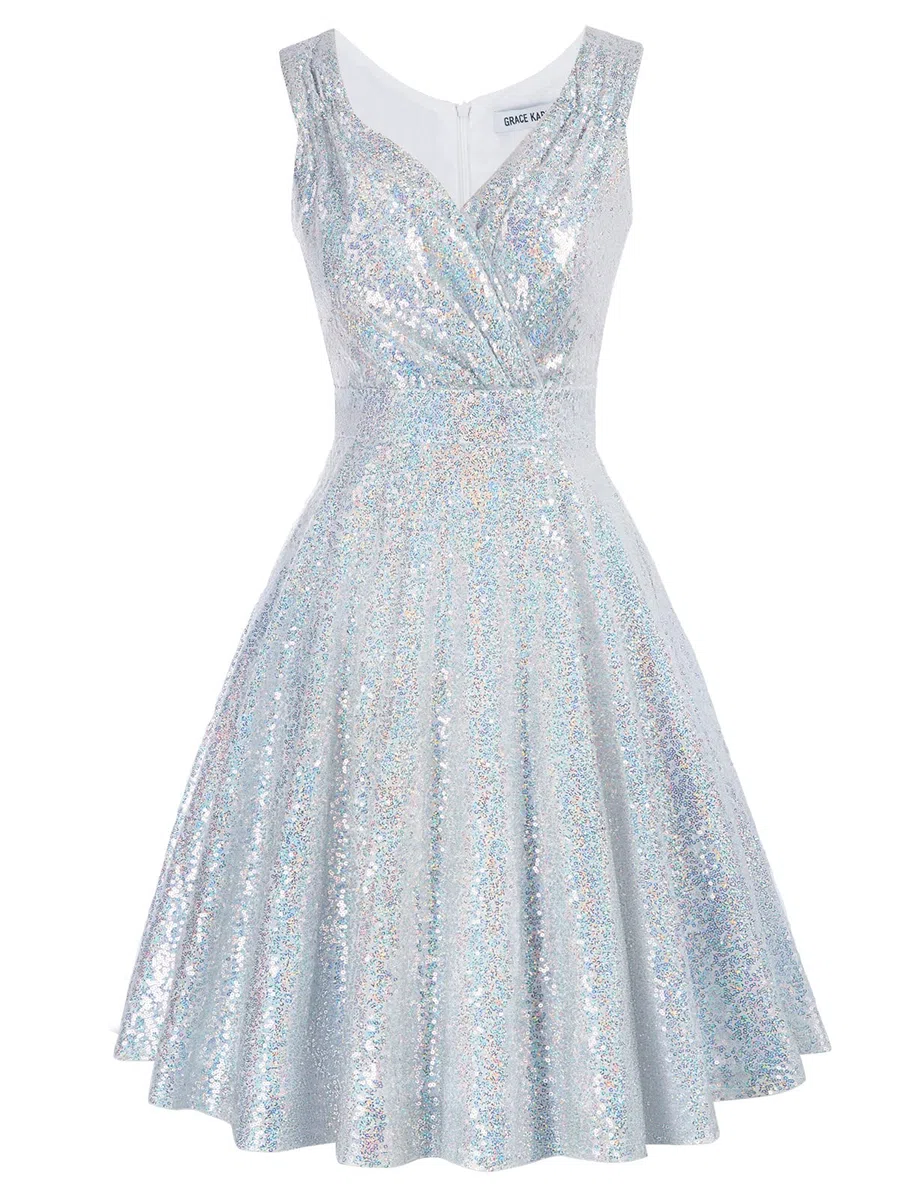 Grace Karin CL698 Vestito da donna Rockabilly, lunghezza al ginocchio, vintage, rétro, con gonna a pieghe