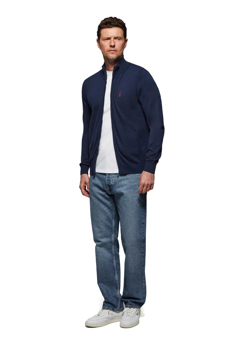 Polo Club Cardigan Uomo Cotone con Cerniera e Logo Ricamato