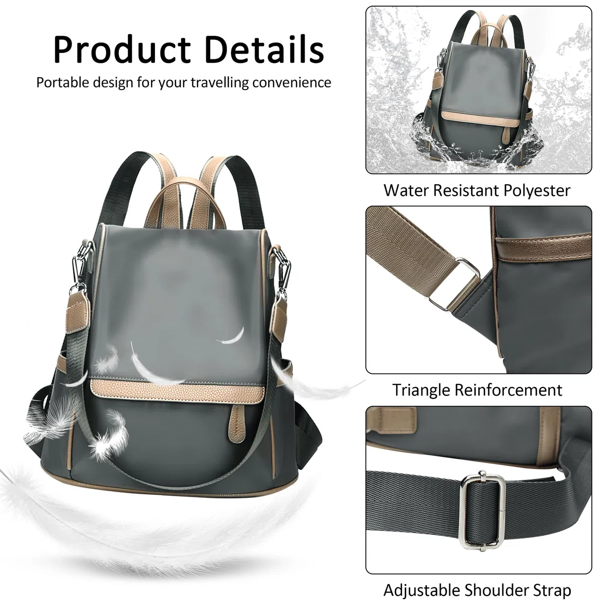 Antifurto Zaino da Donna Zaino Viaggio Borsa a Tracolla Zaino per Donna Leggero Grande Capacità Impermeabile per Scuola Lavoro Datazione Studentessa Universitaria Grigio M