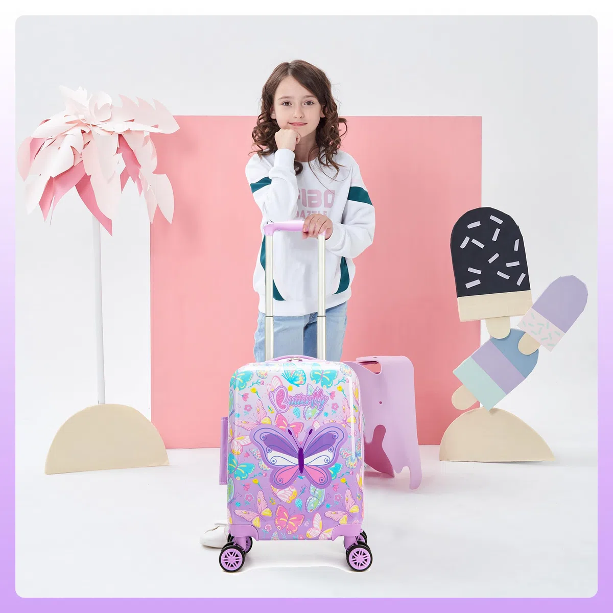 HTgroce 2 in 1 Set di Valigie per Bambini, Valigie Trolly 16'' Cuscini da Viaggio, Valigia Trolley con Ruote Girevoli