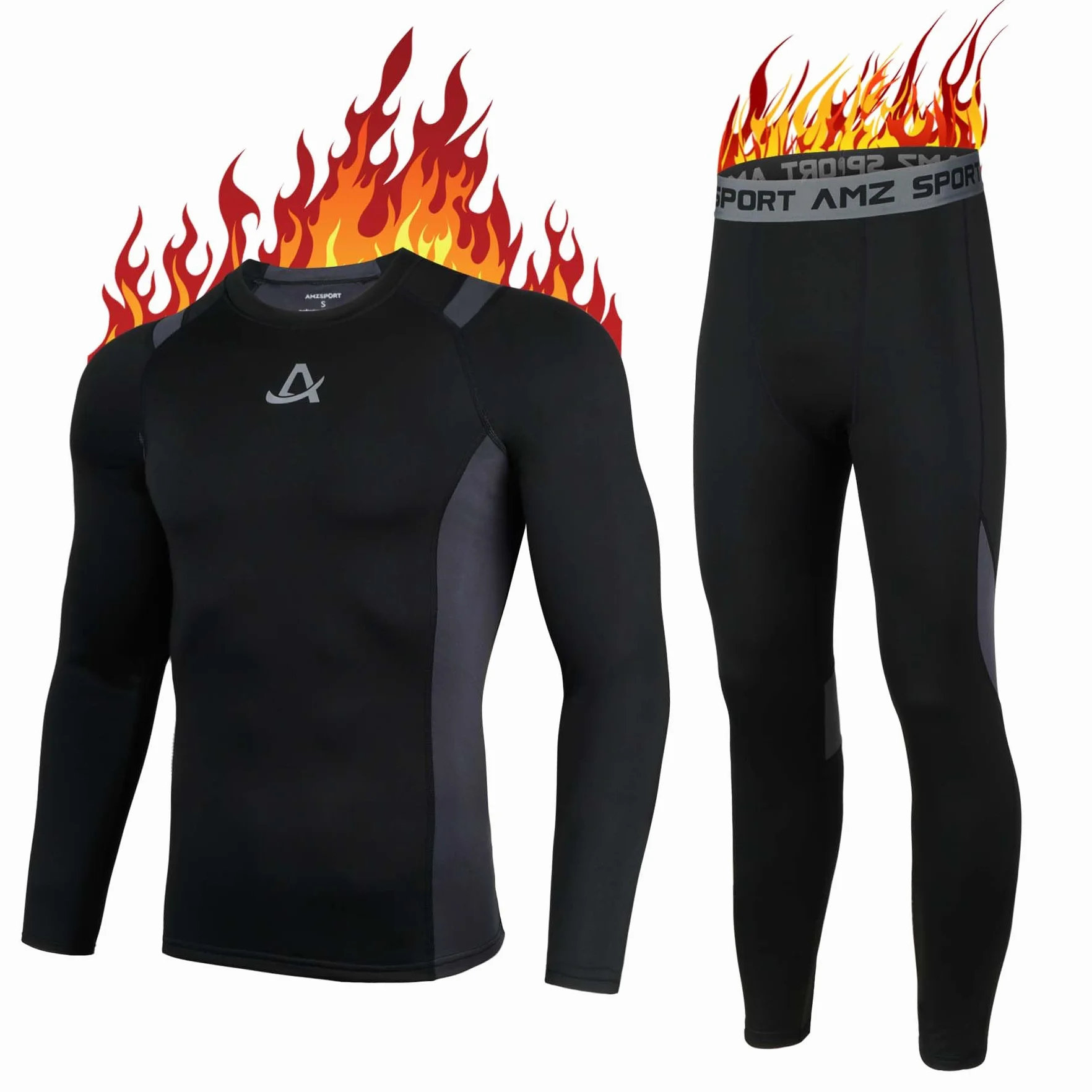 AMZSPORT Intimo Termico Uomo Set Compressione Maglietta Pantaloni Asciugatura Rapida Sci Palestra Ciclismo