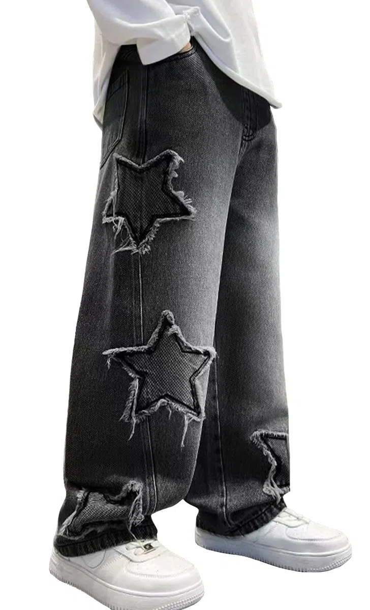 Happy Cherry Jeans Baggy Bambini Pantaloni Larghi Vita Elastica Ragazzi Pantaloni in Denim Vintage Moda Streetwear con Tasche 5-14 Anni