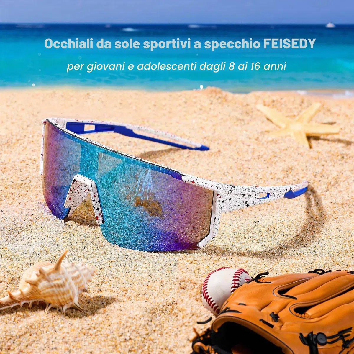 FEISEDY Occhiali da Ciclismo per Bambini, Protezione UV400, da Baseball, per Baseball, Tennis, Attività All'Aperto, Ragazzi e Ragazze, 8-16 Anni B0048