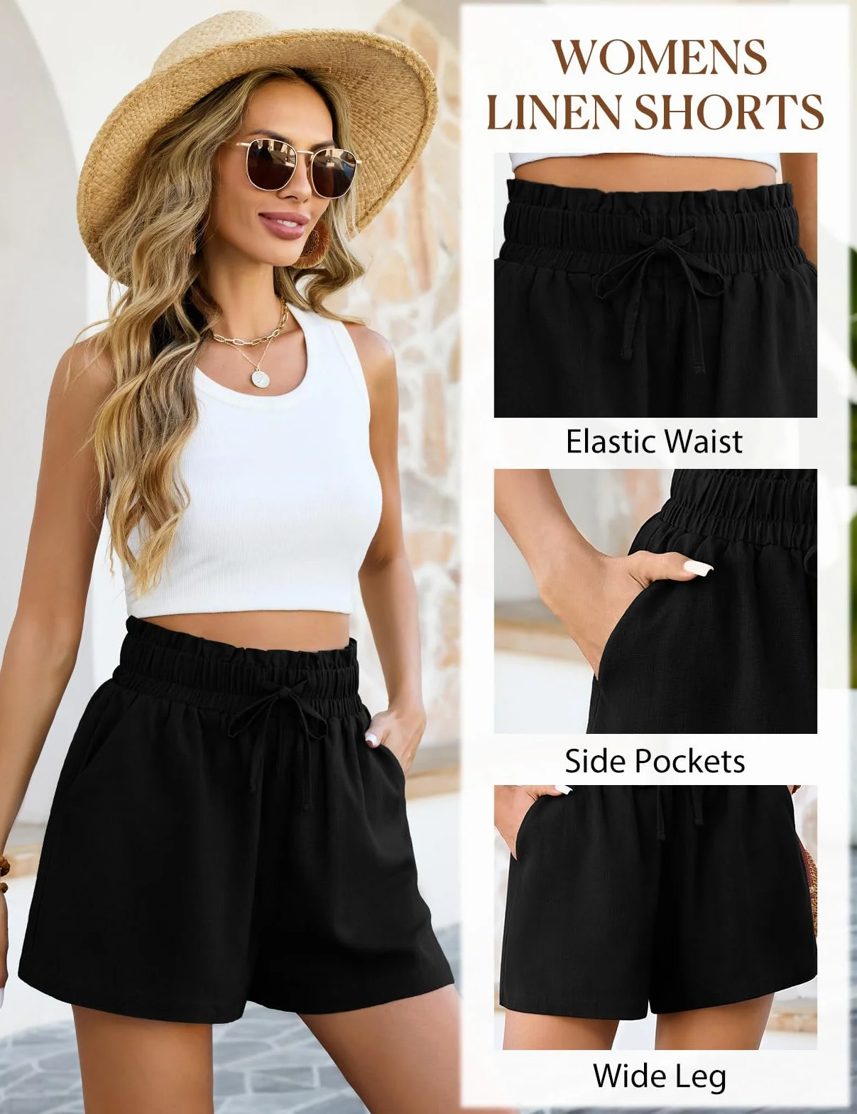 heekpek Pantaloncini Lino Donna Estivi Vita Alta Shorts Comodi con Tasche