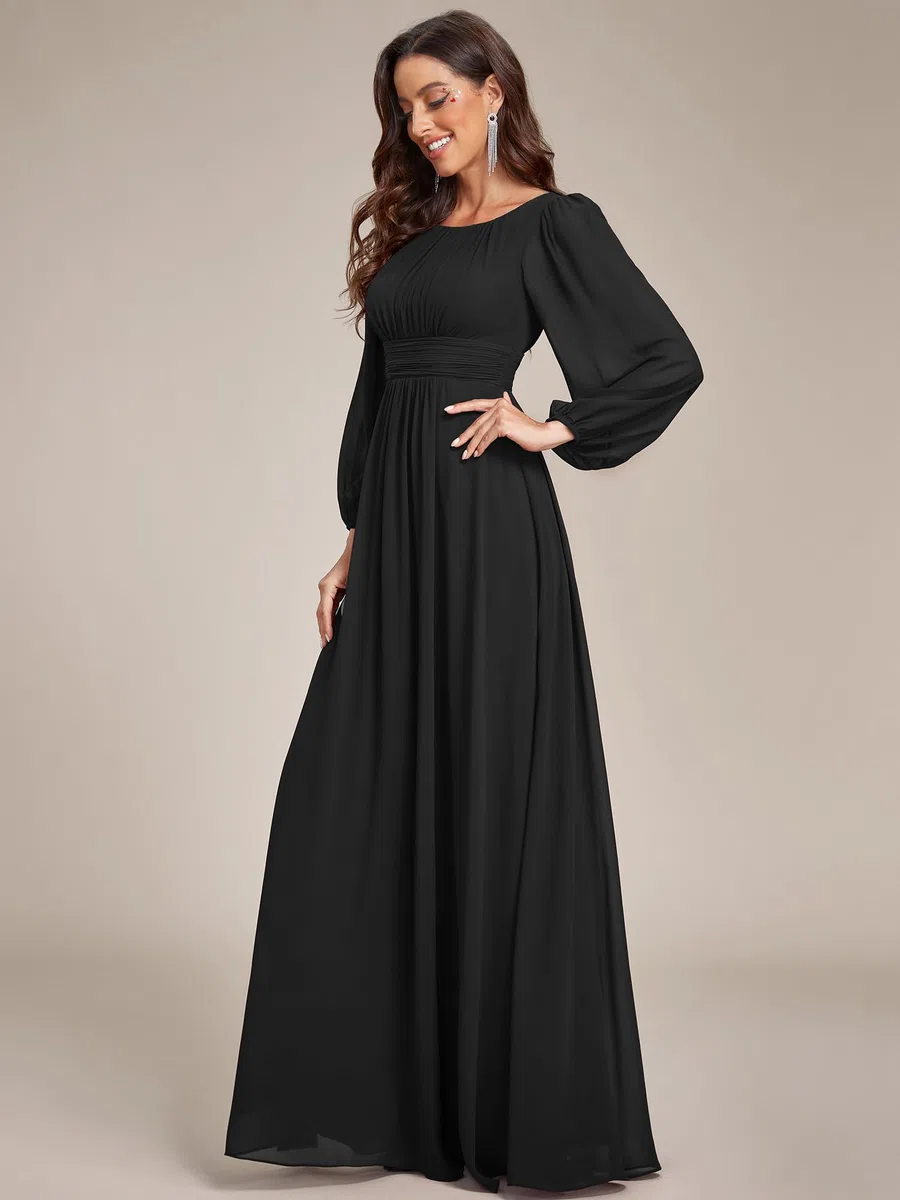 Ever-Pretty Vestito da Sera Donna Lungo Cintura Rotondo Manica Lunga Elegante Abiti da Cerimonia ES0106B