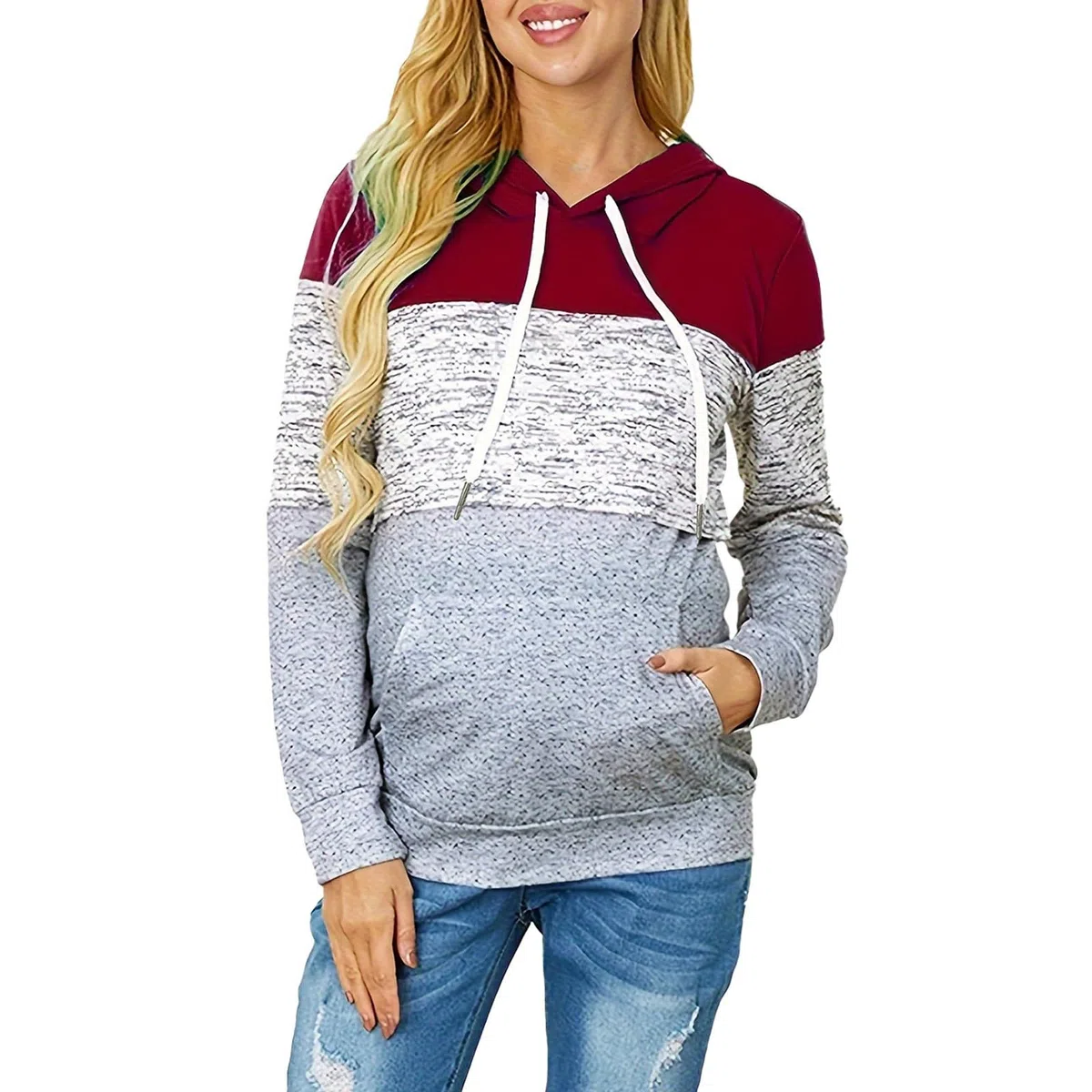 Maglione da allattamento da donna, in cotone, a maniche lunghe, tinta unita, con collo alto, a doppio strato, per allattamento e allattamento