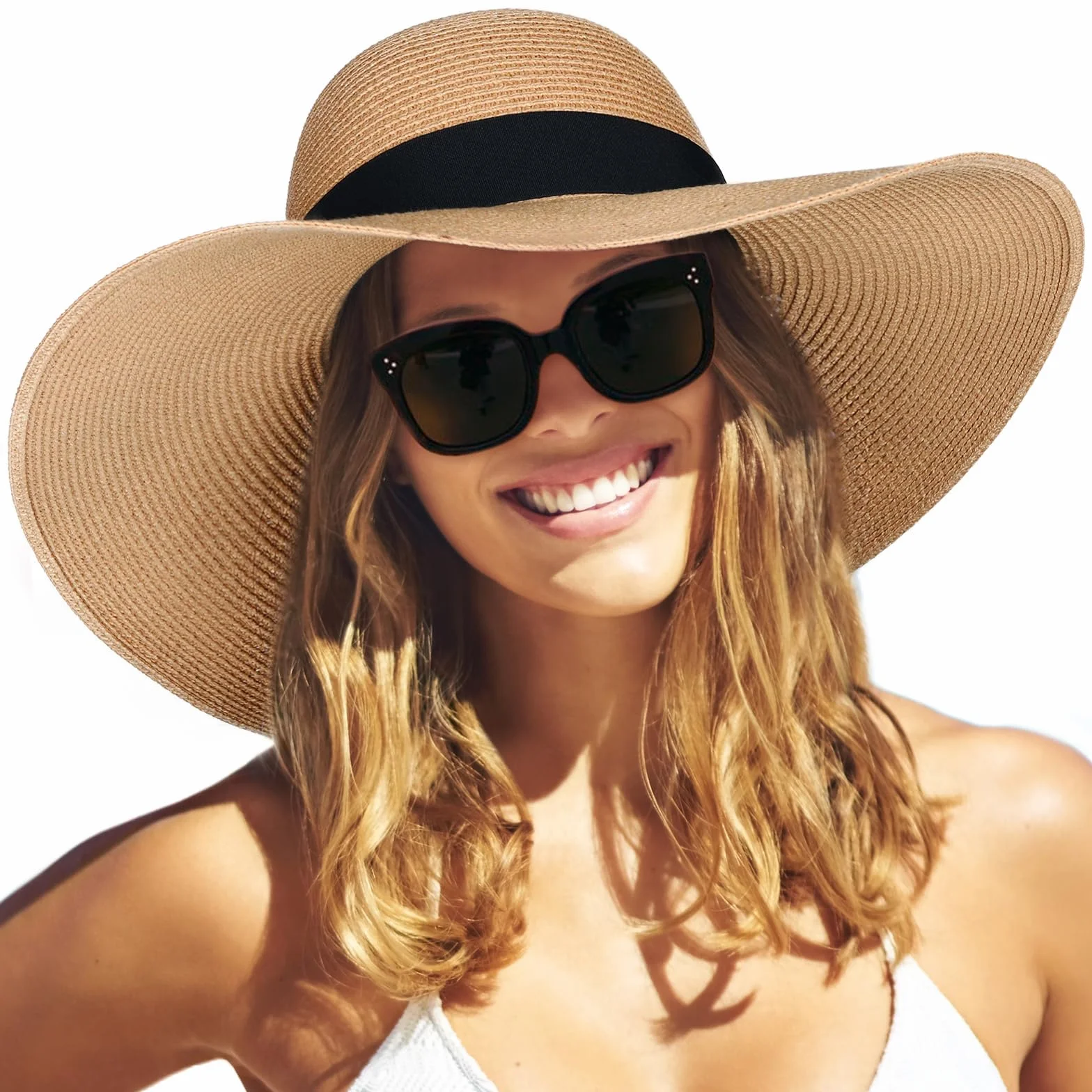 FURTALK Cappello Estivo Moderno per Donne Cappello a Visiera con Tesa Larga UPF50+ Cappello da Viaggio Estivo per la Spiaggia