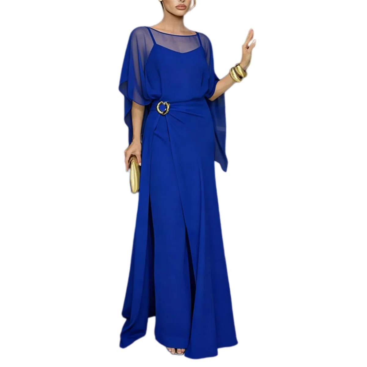 Generico Completo Top con Maniche a Mantella e Pantaloni a Portafoglio – Set Elegante a Due Pezzi con Vita Avvolgente, Ideale per Ufficio, Feste e Vacanze