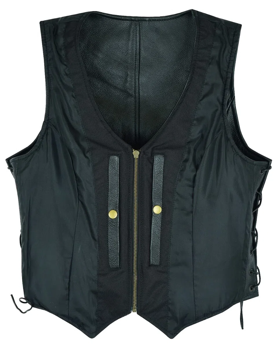 Gilet in Pizzo Laterale Stile Motociclista da Donna in Pelle