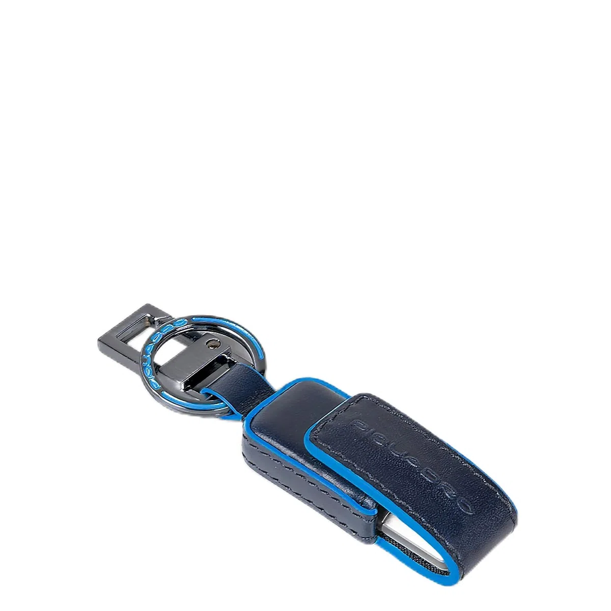 PIQUADRO – Portachiavi in Pelle con Chiavetta USB 256 GB – Anello e Moschettone – Blue Square – Colore Blu Notte