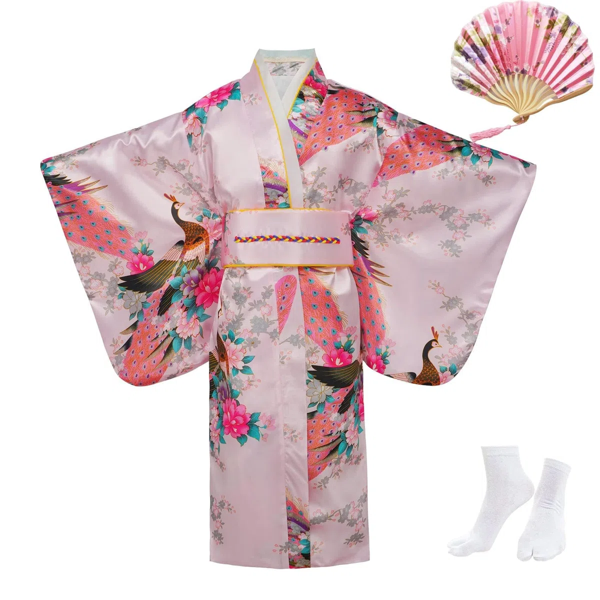 Bambini Yukata Vintage Stile Giapponese - Ragazza Chimono Vestito Tradizionale Capi di Abbigliamento Seta Tessuto Accappatoio Matrimonio Festa Prestazione Toga
