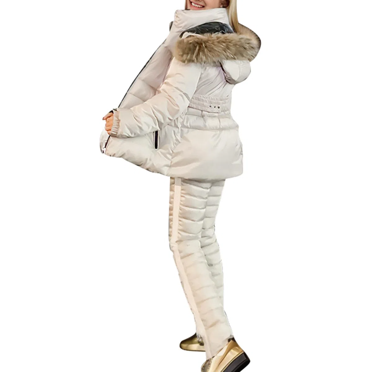 Generico Tuta Sci Cappotti Cappuccio calda spessa casual da donna Tuta da sci con cappuccio imbottita in cotone con cerniera per sport all'