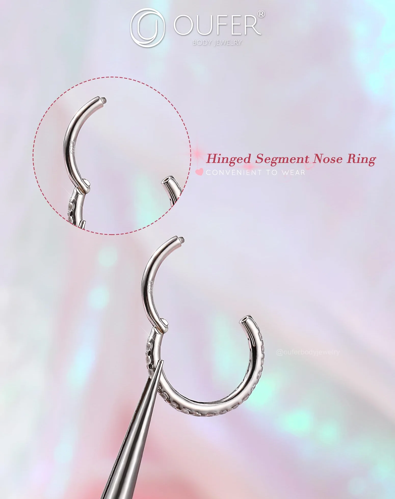 OUFER Anello Naso 20G 6 mm Argento 925 CZ Trasparente Seamless Open Piercing Naso Donna