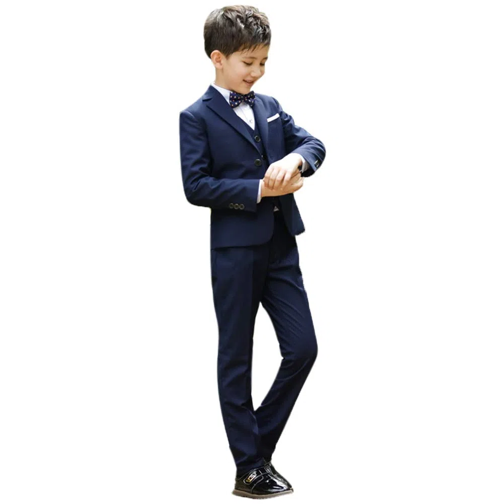 Tuta per bambini e ragazzi, set di vestiti per la scuola, giacca da smoking con giacca da uomo + camicia bianca + pantaloni + papillon, 4 pezzi, per matrimoni, feste, compleanni, feste di compleanno