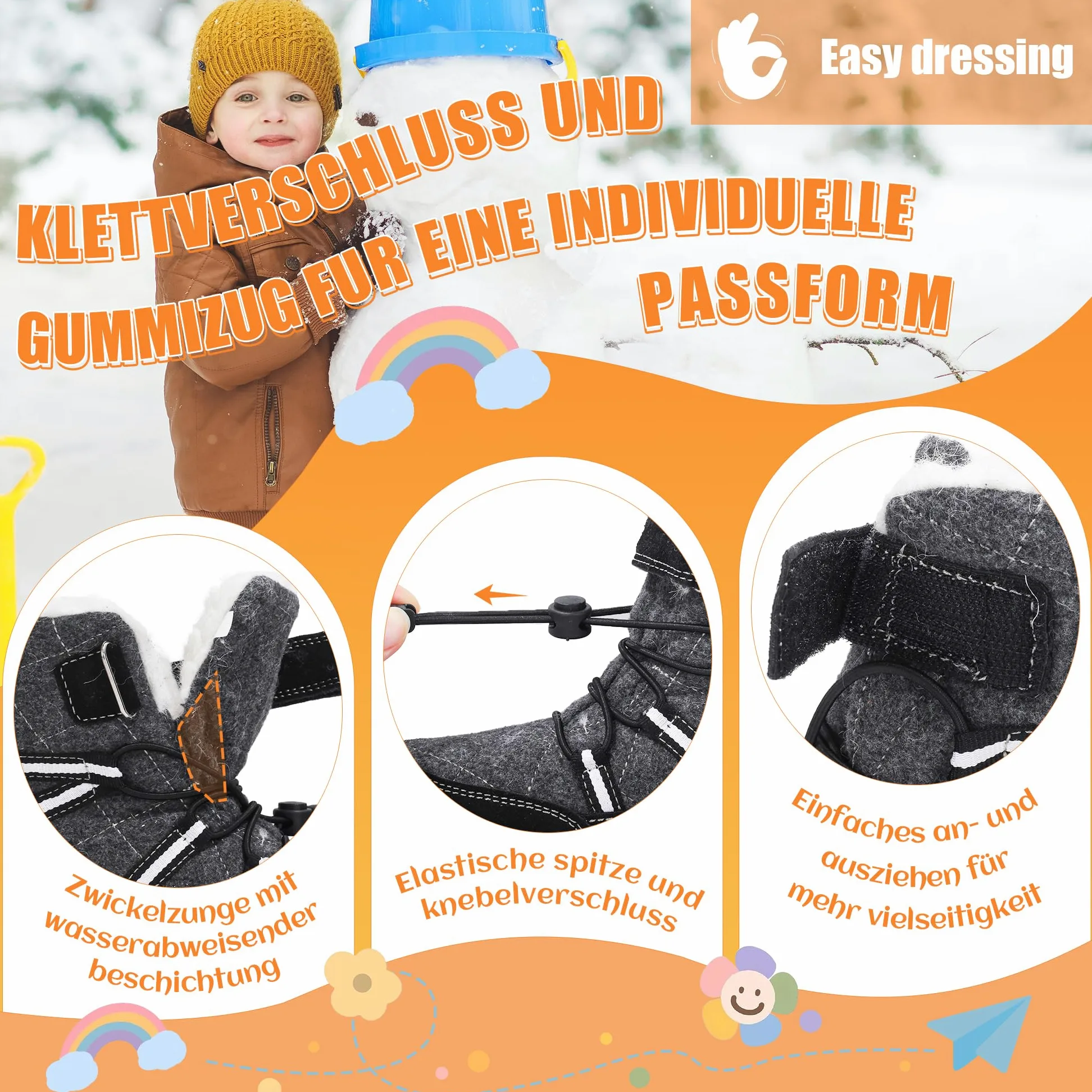 Stivali da Neve Bambini Scarpe Invernali di Lana Calde Antiscivolo Traspirante Escursionismo Scarponi da Ragazzi