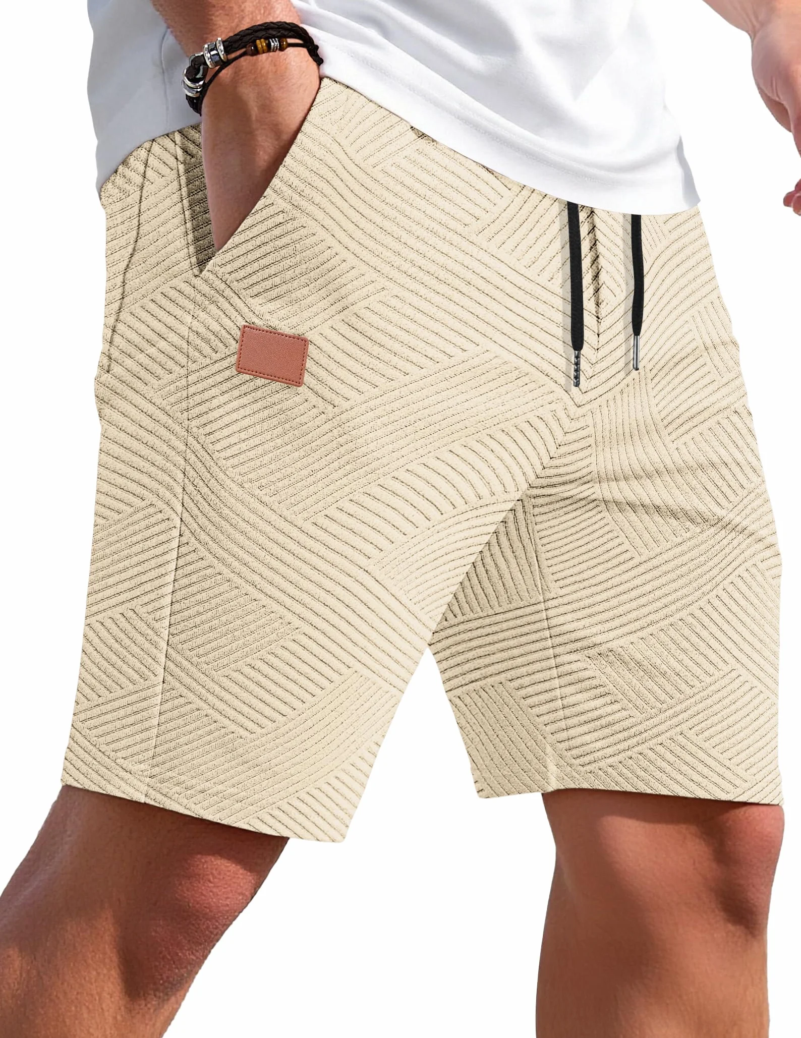 TARAINYA Texture Pantaloncini Uomo Cotone Coulisse Estivi Causal Pantaloni Corti Uomo con Tasche