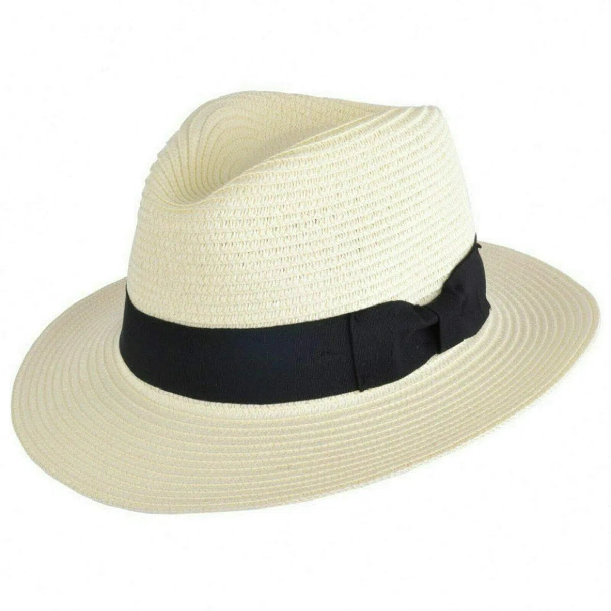 Cappello Fedora Panama estivo pieghevole in paglia di carta, unisex, con fascia e fascia regolabile