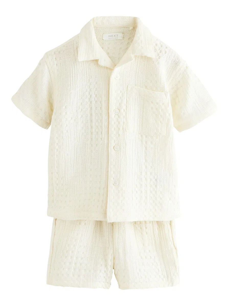 NEXT Ragazzo Completo con camicia testurizzate a maniche corte con rever e shorts