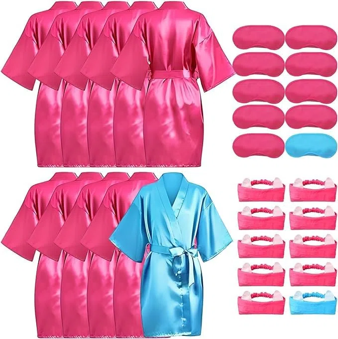 MSYU Set di 30 pezzi di accessori per feste spa per bambini, in raso, per pigiama party, con fascia per benda, regalo di compleanno per ragazze e bambini