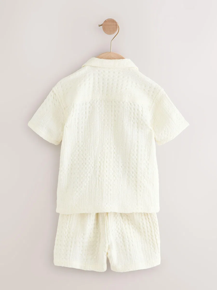NEXT Ragazzo Completo con camicia testurizzate a maniche corte con rever e shorts