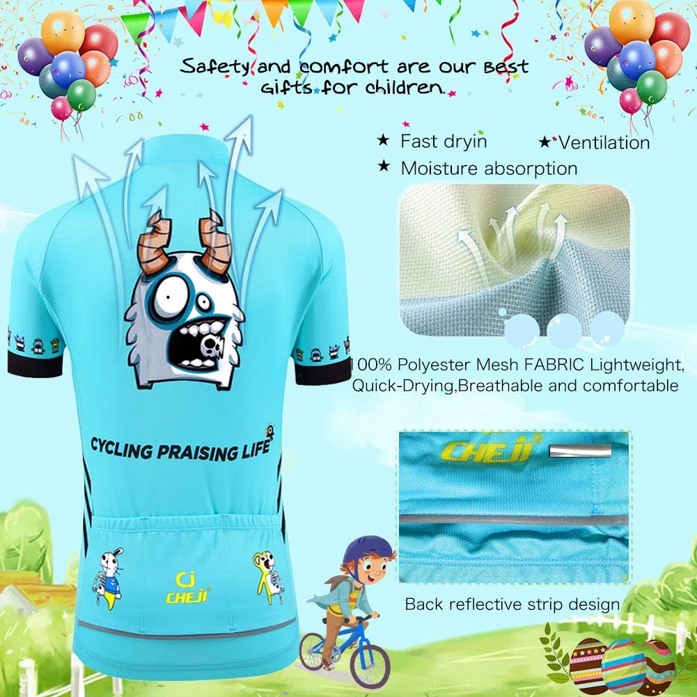 Set da Ciclismo per Bambino, con Maglietta a Manica Corta e Pantaloncini con Seduta Imbottita, Bambini