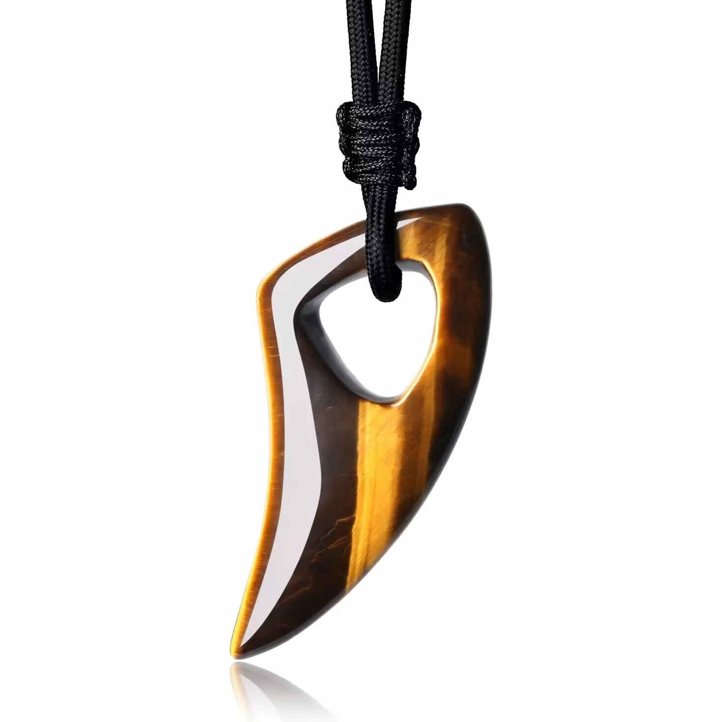 Pendente Dente di Lupo Stilizzato in Pietre Naturali, Collana Unisex con Laccio Regolabile, Occhio di Tigre, Ossidiana