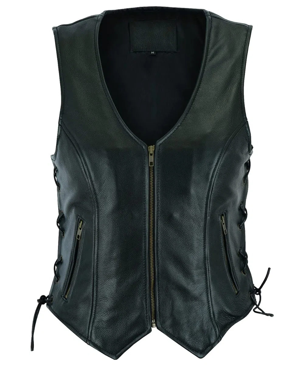Gilet in Pizzo Laterale Stile Motociclista da Donna in Pelle