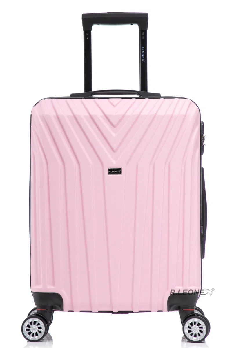 R.Leone Valigia da 1 Fino a Set 4 Trolley Rigido grande, medio, bagaglio a mano 55x40x23 cm Wizz, ITA Airways e bagaglio 45x36x20 cm EasyJet in ABS 9001 (Rosa Pastello, M Valigia Medio)