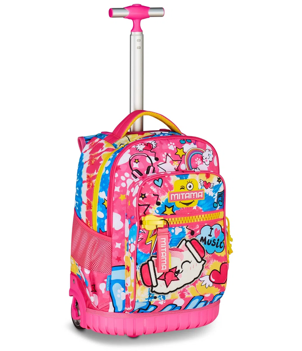 Mitama Trolley Scuola Run Maxi CATROCK, Fucsia, Doppio Scomparto, Tasca Frontale, 2 Tasche Laterali, Scuola Elementare e Tempo Libero, Bambina