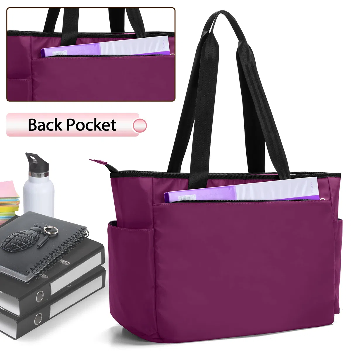 Damero Borsa dell'insegnante, grandi Borse Tote per insegnante, scuola, ufficio, affari con cerniera superiore e tasca imbottita per laptop,Viola
