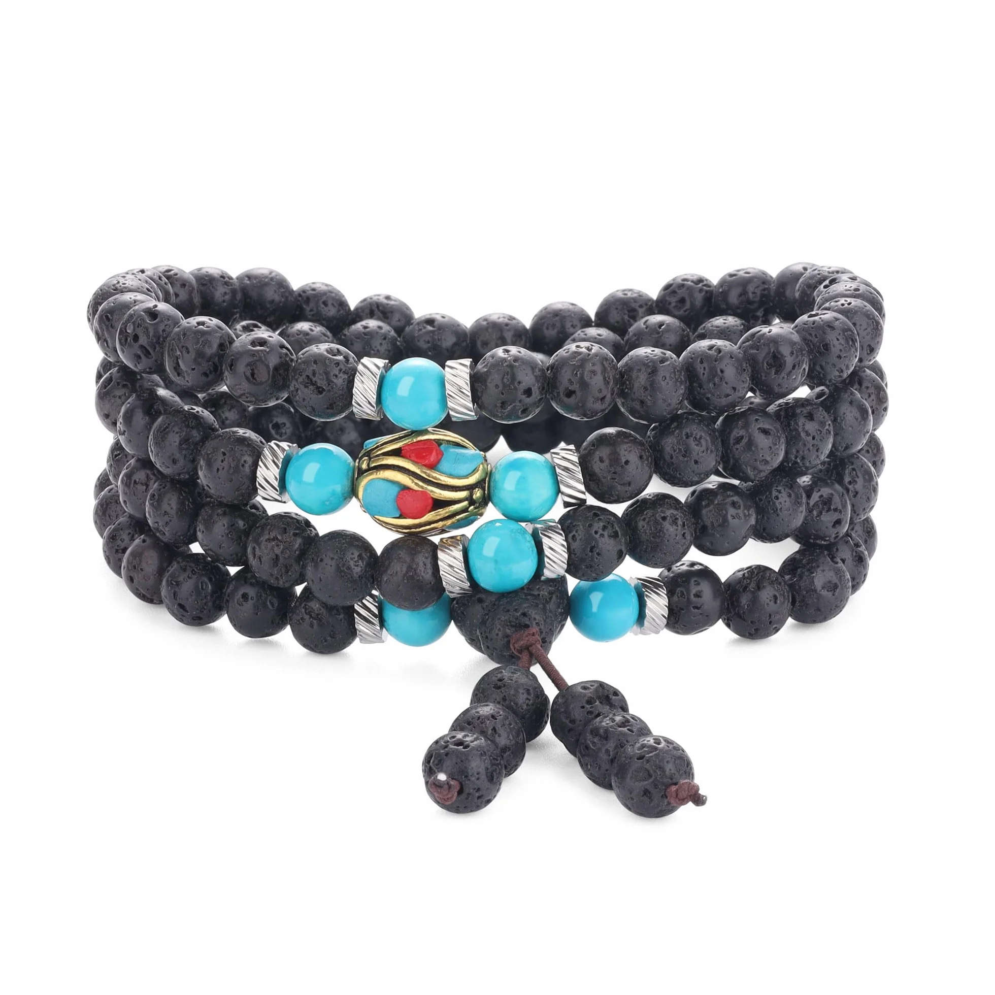 COAI Collana Mala 108 Grani, Bracciale Japamala Multistrato 108 Perle in Pietre Naturali, Bracciale per Oli Essenziali Uomo Donna