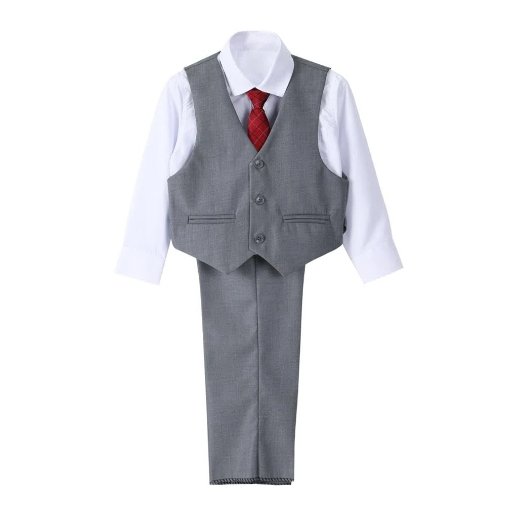 Lito Angels Smoking Grigio Completo Elegante per Bambino, Set 5 Pezzi (Giacca, Gilet, Camicia, Cravatta e Pantaloni) Taglia 5 a 13 Anni