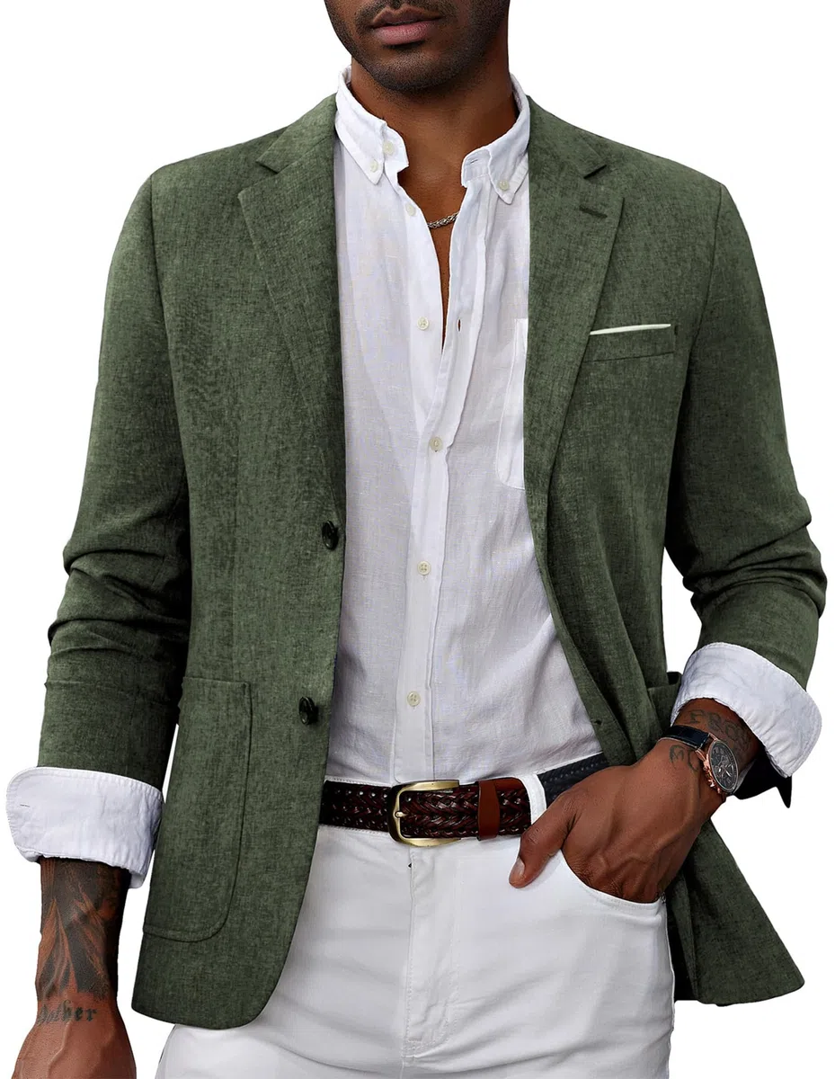 PJ PAUL JONES PaulJones Blazer da Uomo Classico Monopetto Slim Fit, Giacca Leggera da Completo M Olivgrün