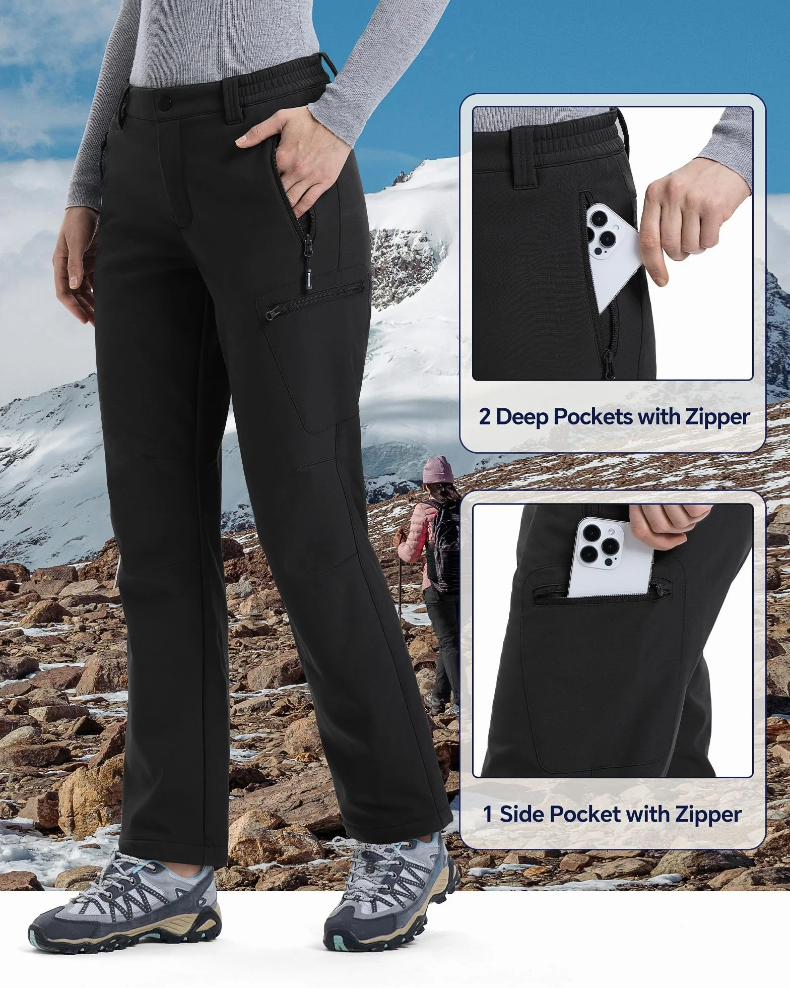 Outdoor Ventures Pantaloni da donna softshell invernali, da trekking, per attività all'aria aperta, impermeabili, antivento, con calda imbottitura