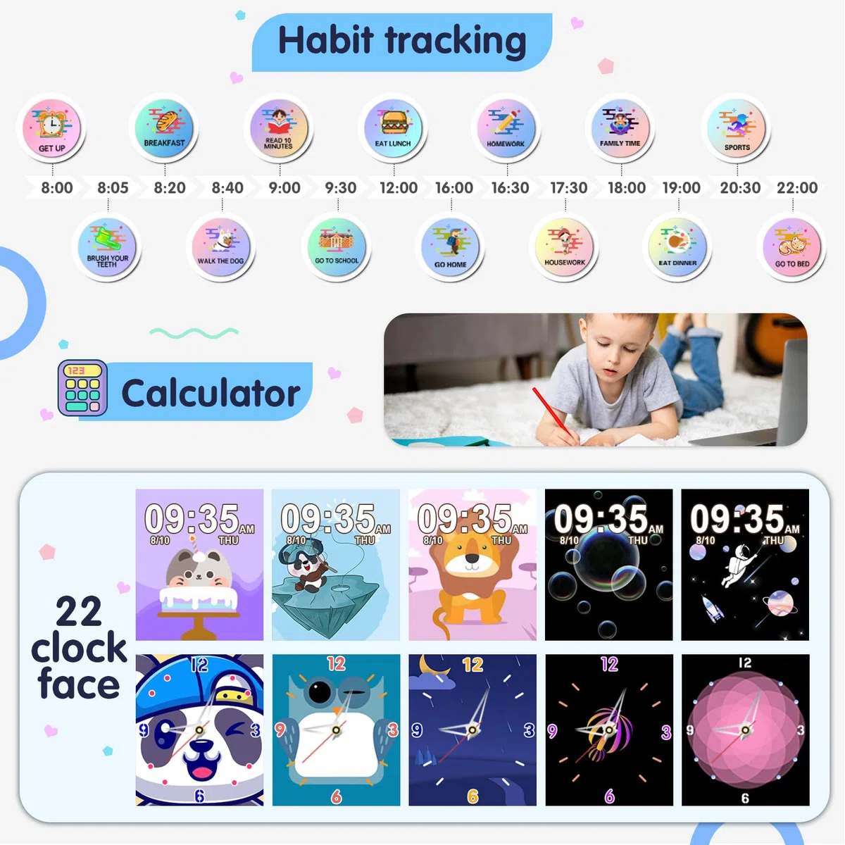 Igreeman Smartwatch Bambini-Orologio Telefon per Ragazza e Ragazzo con 19 Giochi Contapassi SOS Fotocamere Musica Torcia Audiolibro Sveglia -Orologio Intelligente per Bambini 4-12 Anni Regalo(Blu)