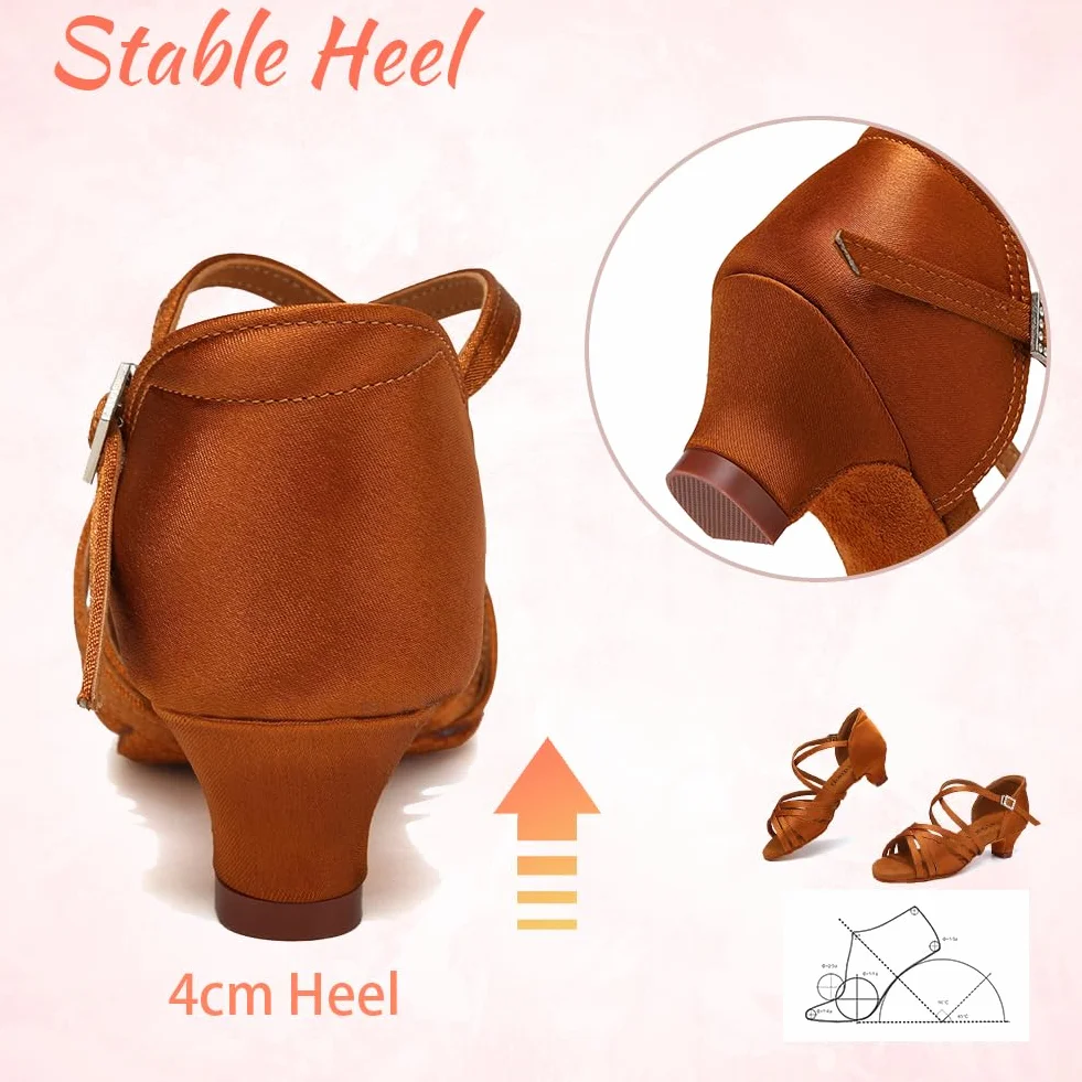 Scarpe da Ballo Latino Americano Bambina Tacco 4cm Raso