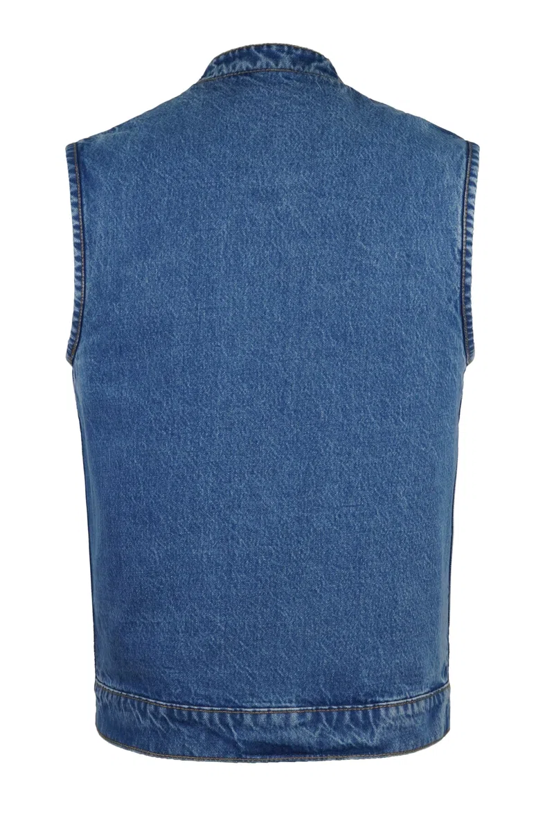 Leatherick Gilet da motociclista da uomo in denim pesante con interno traspirante, gilet da motociclista a doppia chiusura con tasche per il trasporto nascoste (IT, Testo, 3XL, Regular, Regular, Blu)