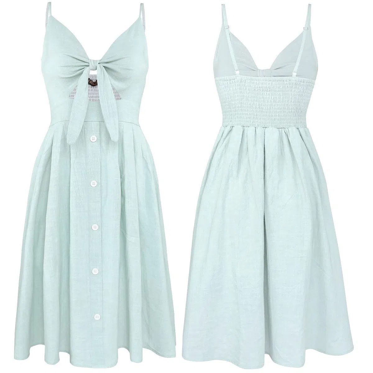 FANCYINN Donne Vestito Spaghetti Strap Scollo a V Botton Down Legare Davanti Abito Midi