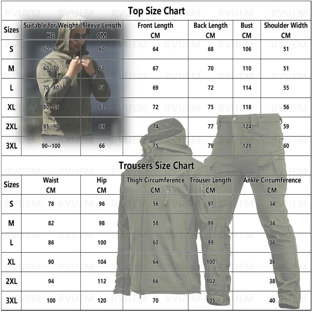 Tuta da Combattimento Abbigliamento Militare Giacca Softshell da Uomo Tuta da Sci per Esterni 2 Pezzi Tute Snowboard Set Giacca Sci Invernale Impermeabile + Pantaloni Neve
