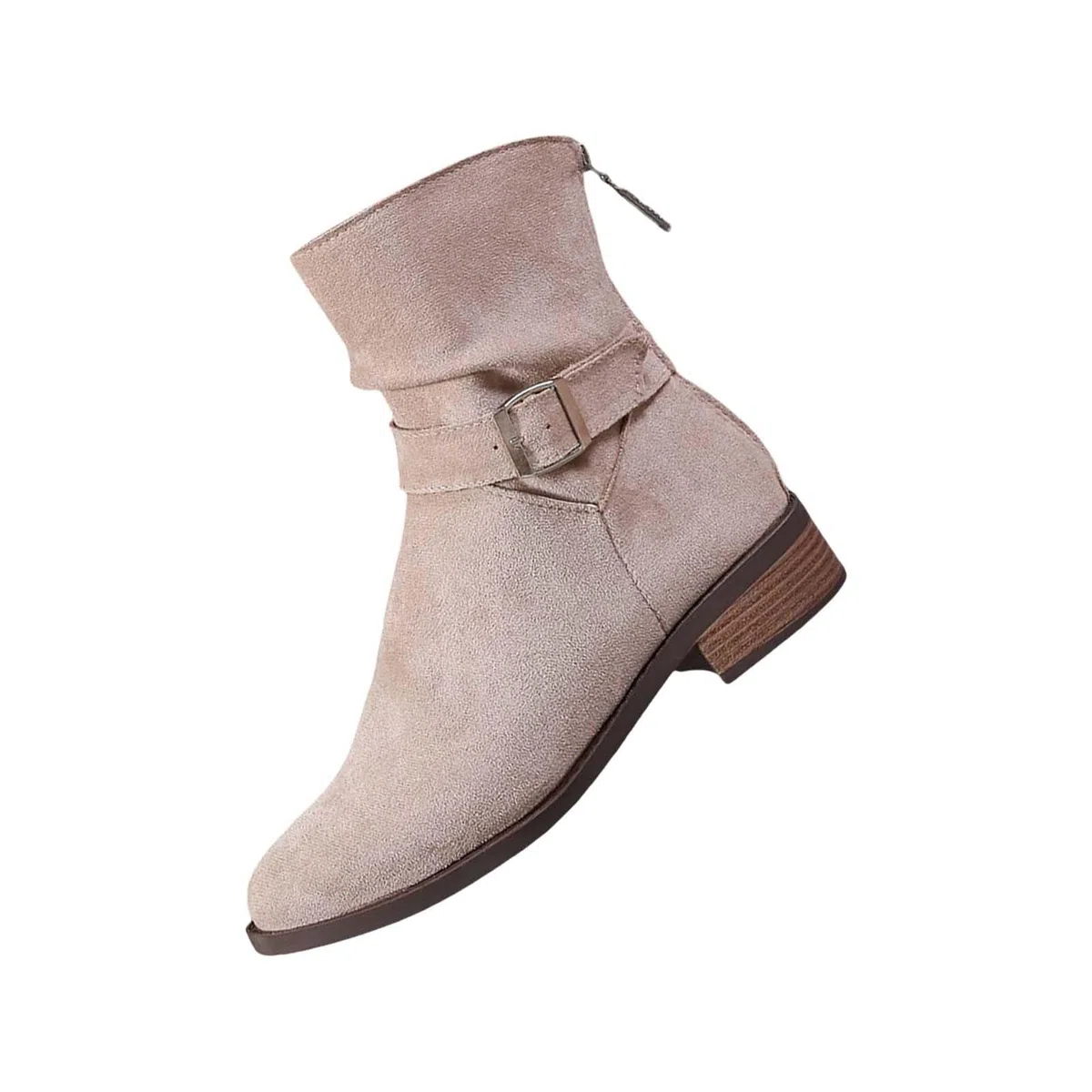 Stivali corti da donna eleganti con tacco corto, in pelle scamosciata, stivaletti da donna Chelsea, comodi stivali western con fibbie, stivali da equitazione retrò a punta