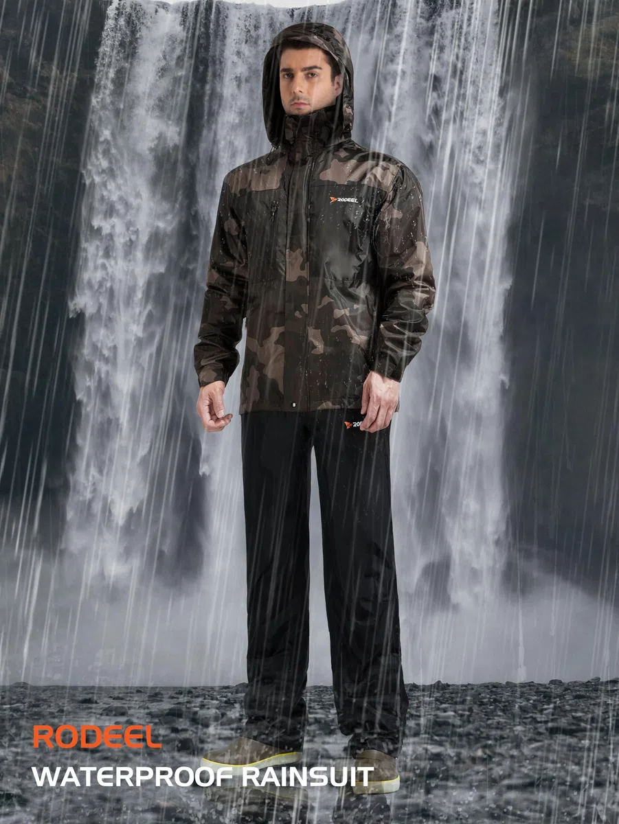 Rodeel Waterproof Fishing Rain Suit for Men (Rain Gear Jacket & Trouser Suit)