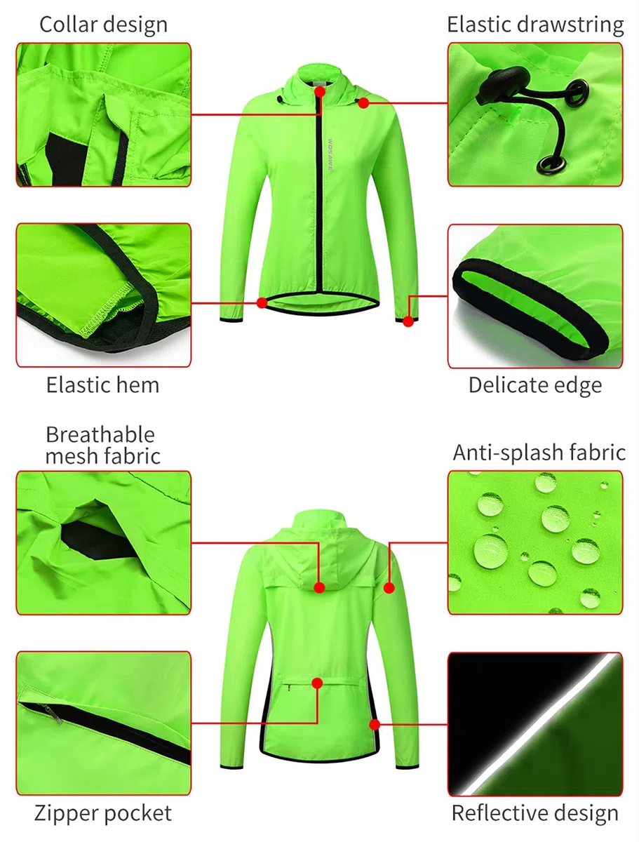 WOSAWE Giacca a Vento Con Cappuccio Da Equitazione Da Donna Maglia Da Ciclismo Leggera e Antivento Impermeabile Da Corsa Sport Asciugatura Rapida(Nero M)
