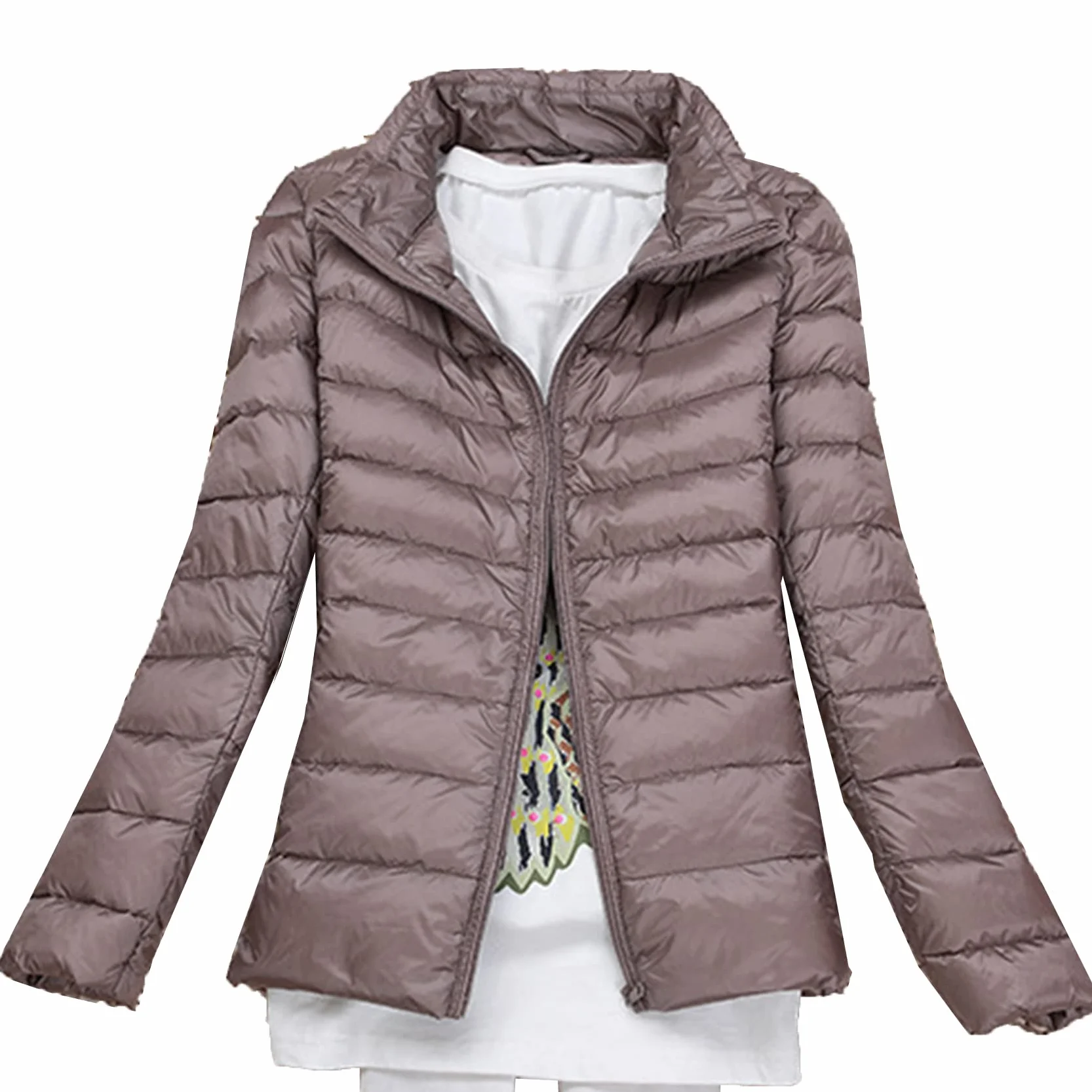 Piumino Leggero Primaverile Invernale Tinta Unita Colletto Piedi Slim Plus Size Corto Donna