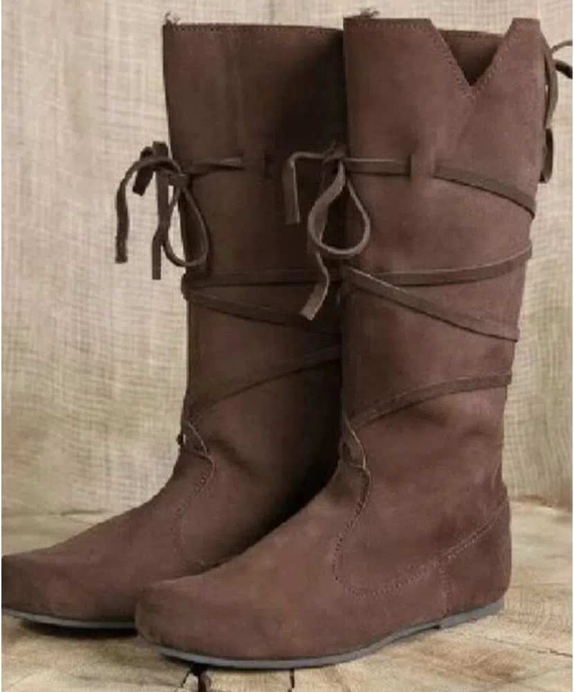 Stivali in Pelle PU - Tacco Basso Mid Tube Knights Boots - Stivali rinascimentali medievali Cosplay Cosplay Festa di Carnevale
