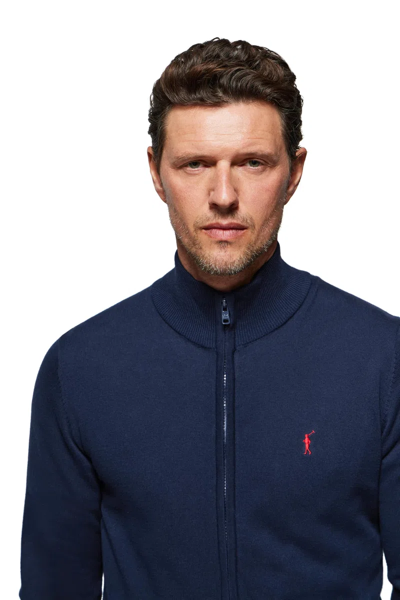 Polo Club Cardigan Uomo Cotone con Cerniera e Logo Ricamato