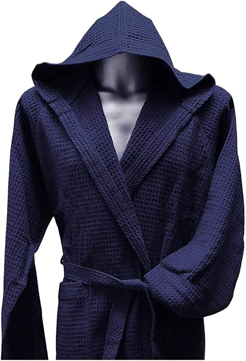 Corredocasa Accappatoio Unisex Uomo/Donna Modello in Nido d'Ape - Cappuccio e Cintura - 100% Cotone - Super Assorbenza Tinta Unita Antiumidità (IT, Testo, M, Regular, Regular, Blu)
